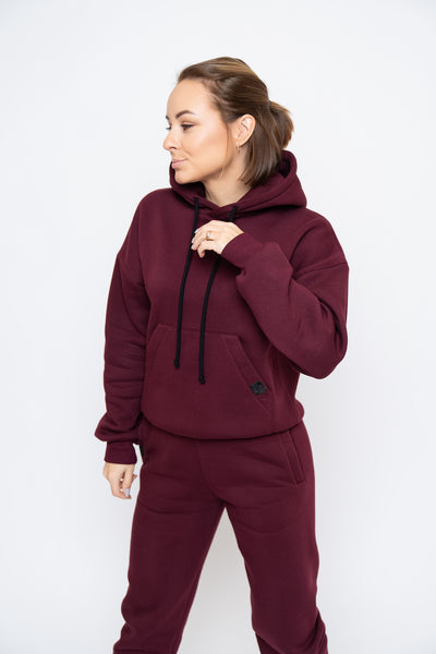 Casual hooded jumper | Burgundy