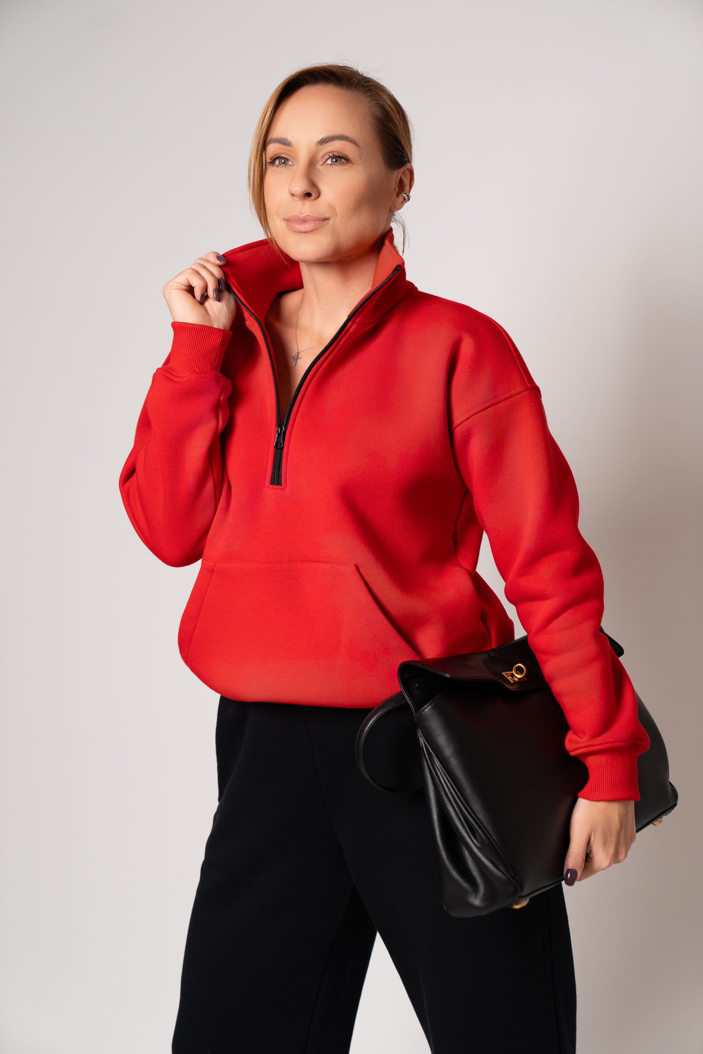 Džemperis su pusiniu užtrauktuku | Raudonas