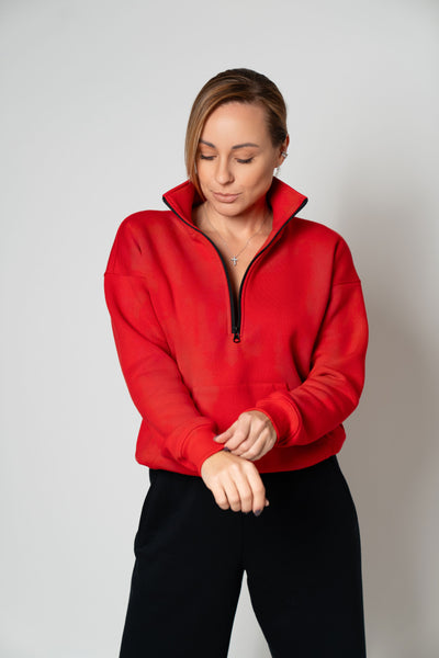 Džemperis su pusiniu užtrauktuku | Raudonas