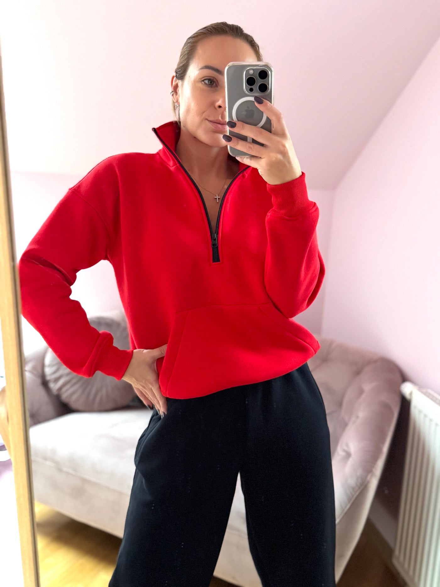 Džemperis su pusiniu užtrauktuku | Raudonas