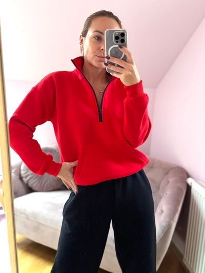 Džemperis su pusiniu užtrauktuku | Raudonas